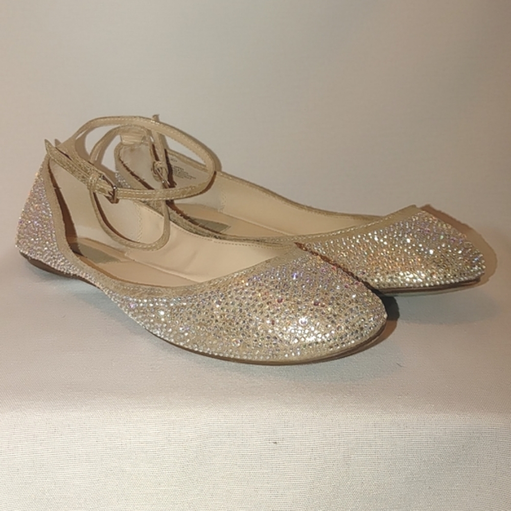 Blue by Betsey Johnson Women's SB Joy Ballet Flat Rhinestone Ankle Strap 9